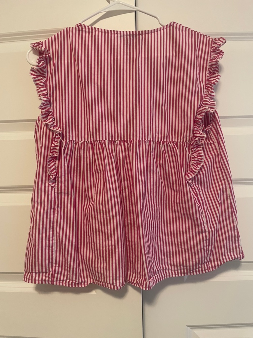 Button-Front Red & White Striped Ruffle Sleeve Blouse - Picture 5 of 5